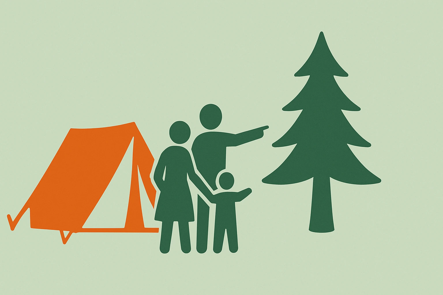 Illustration of a family standing near an orange tent